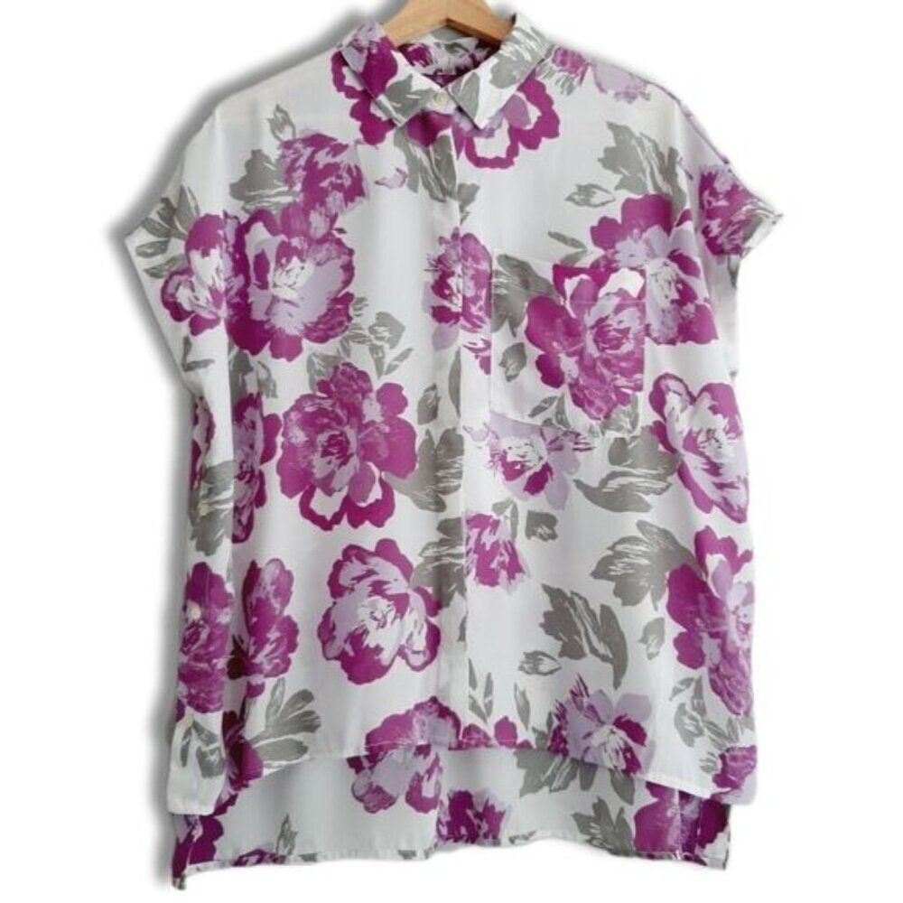 BANANA REPUBLIC | Hi-Low Hem Button Down Light Shirt Top Floral Sz S